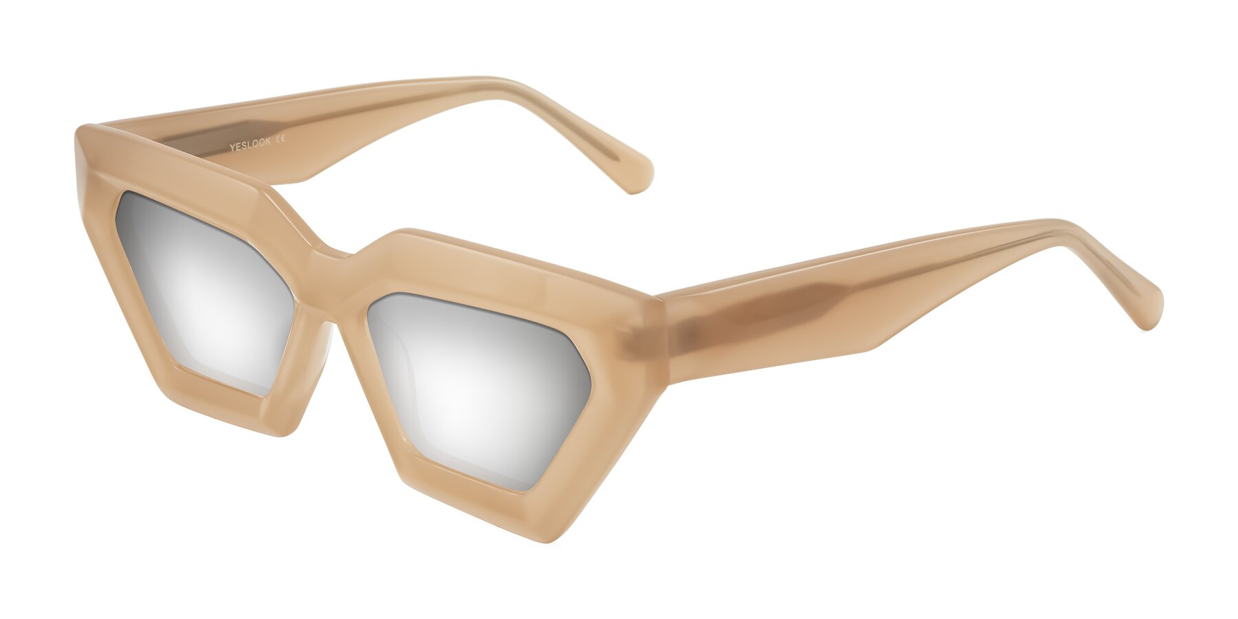 Angle of Giptoo in Creamy Beige with Silver Mirrored Lenses