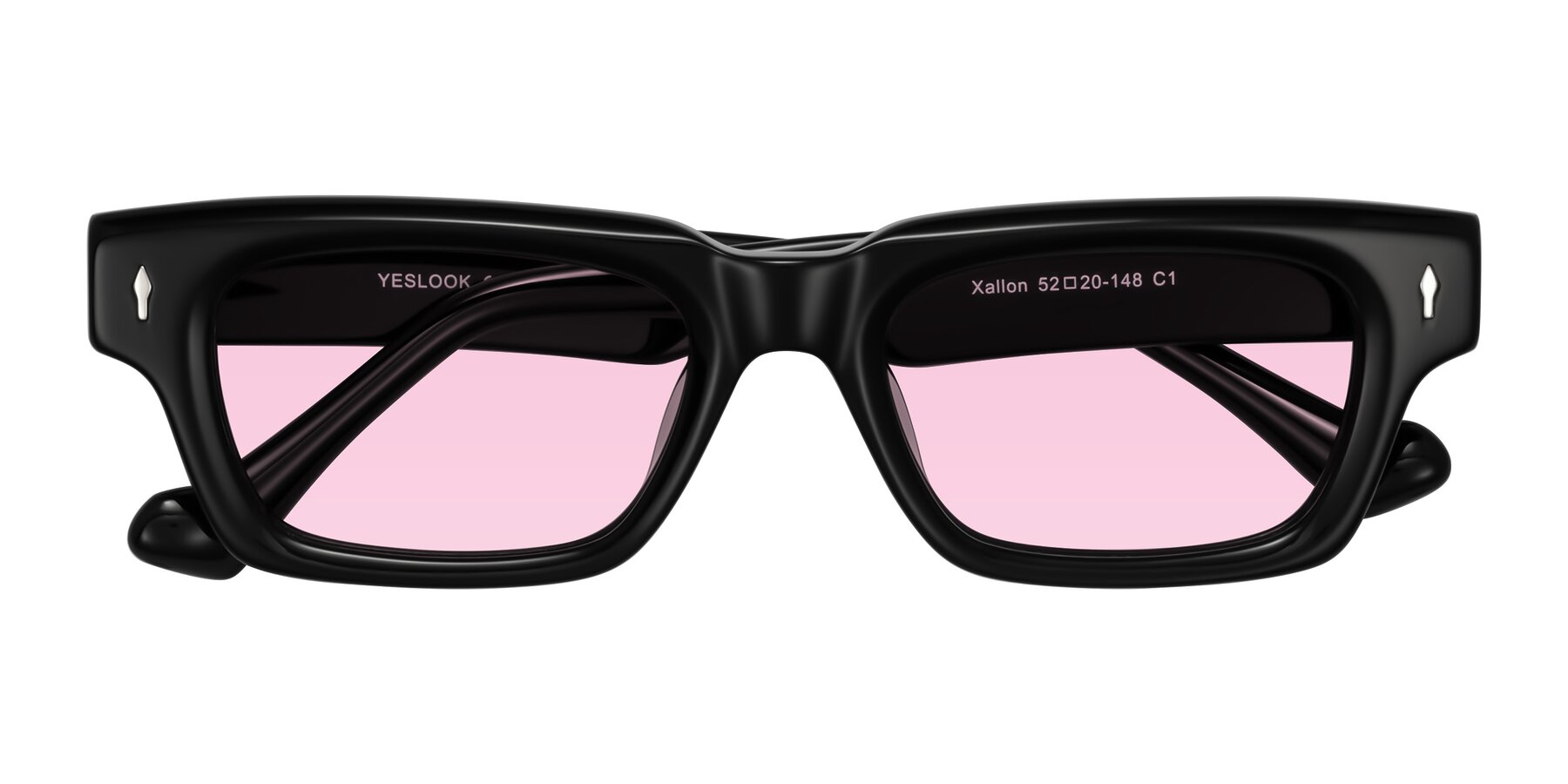 Folded Front of Xallon in Black with Light Pink Tinted Lenses