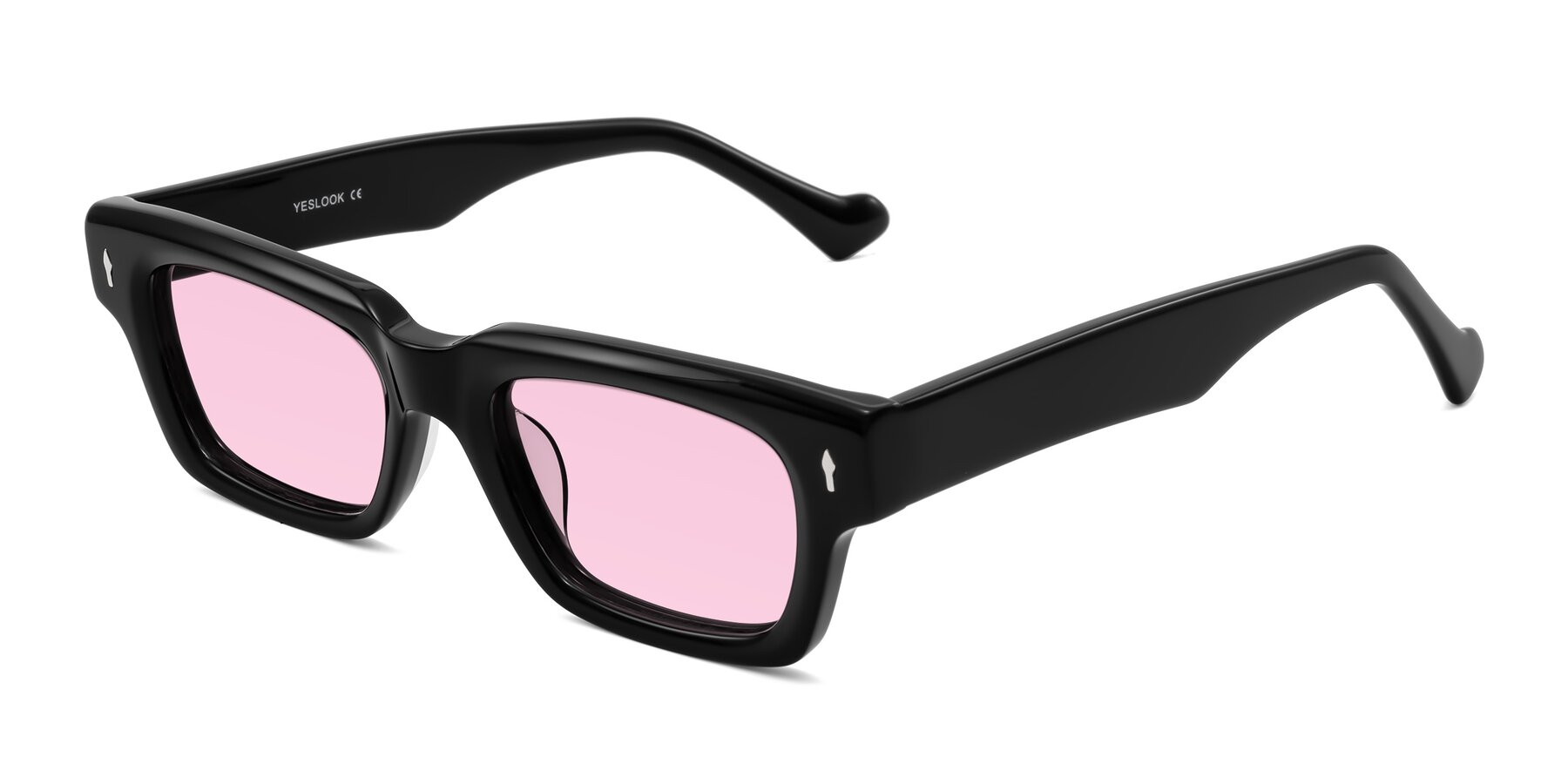 Angle of Xallon in Black with Light Pink Tinted Lenses