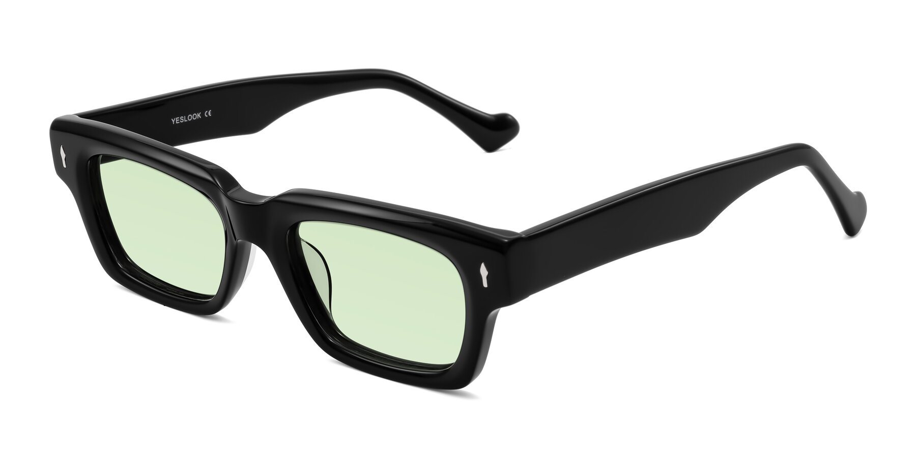 Angle of Xallon in Black with Light Green Tinted Lenses