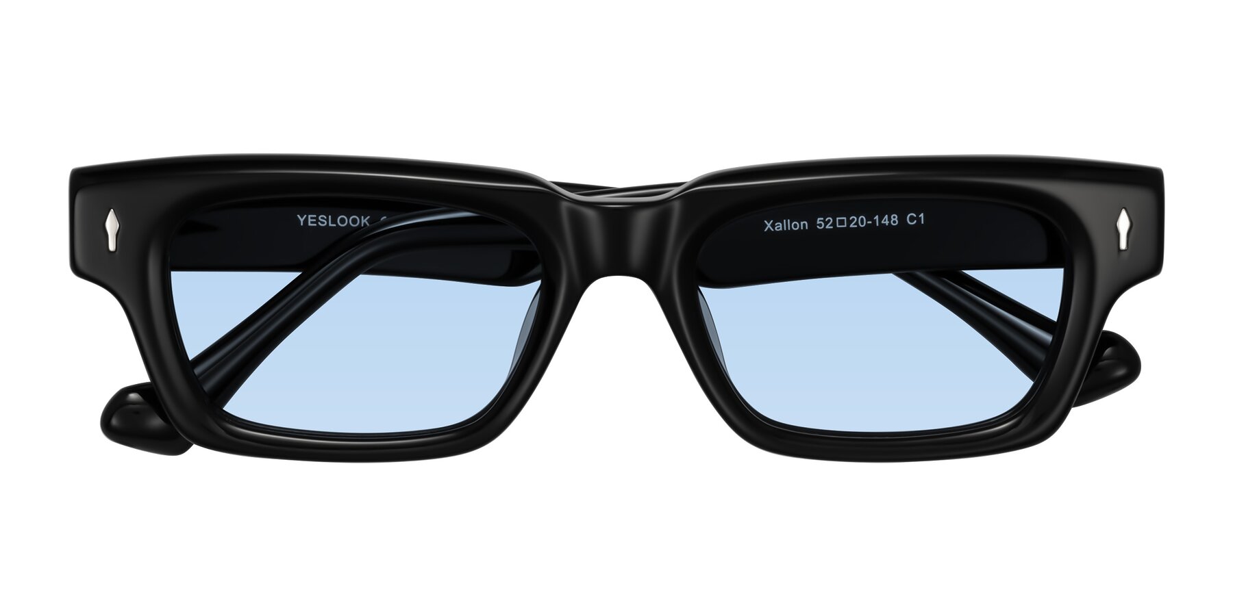 Folded Front of Xallon in Black with Light Blue Tinted Lenses