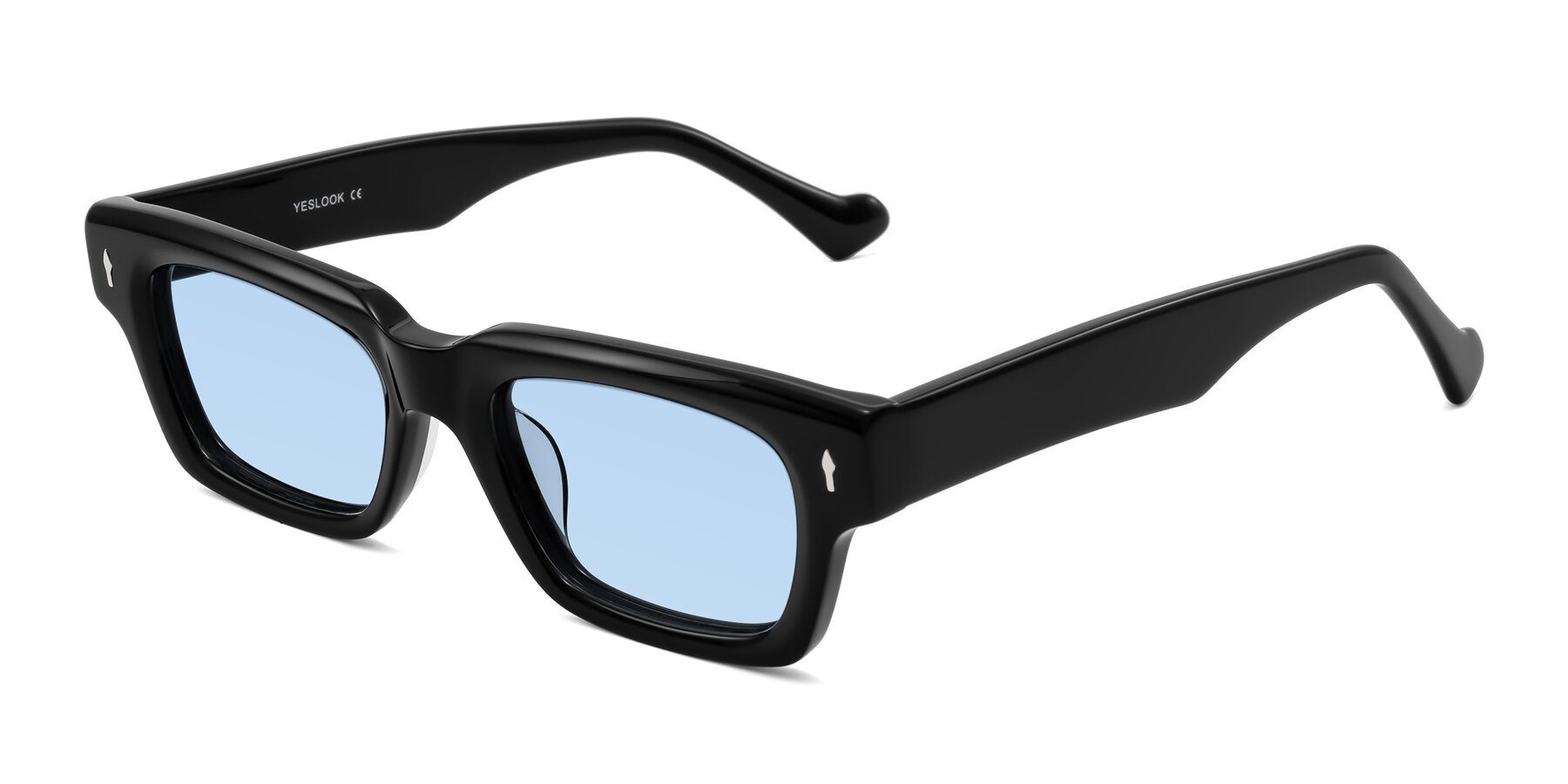 Angle of Xallon in Black with Light Blue Tinted Lenses