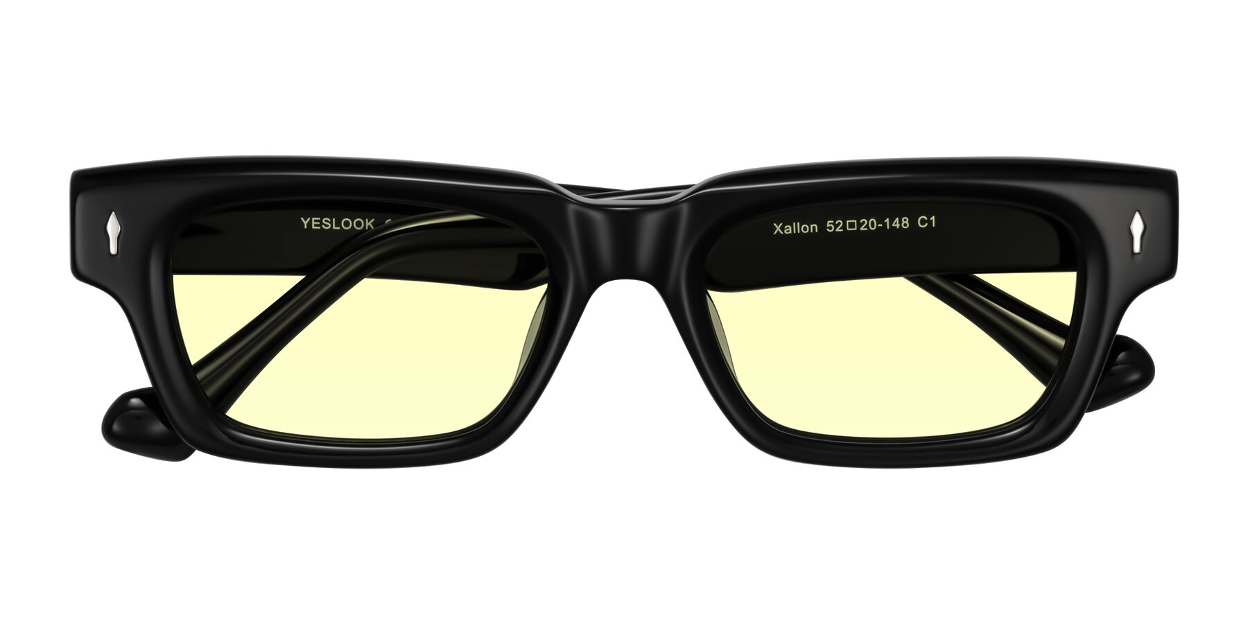 Folded Front of Xallon in Black with Light Yellow Tinted Lenses