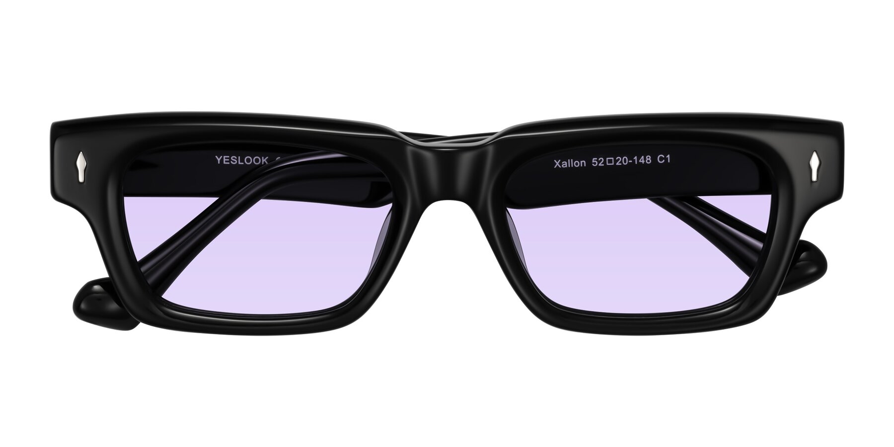 Folded Front of Xallon in Black with Light Purple Tinted Lenses