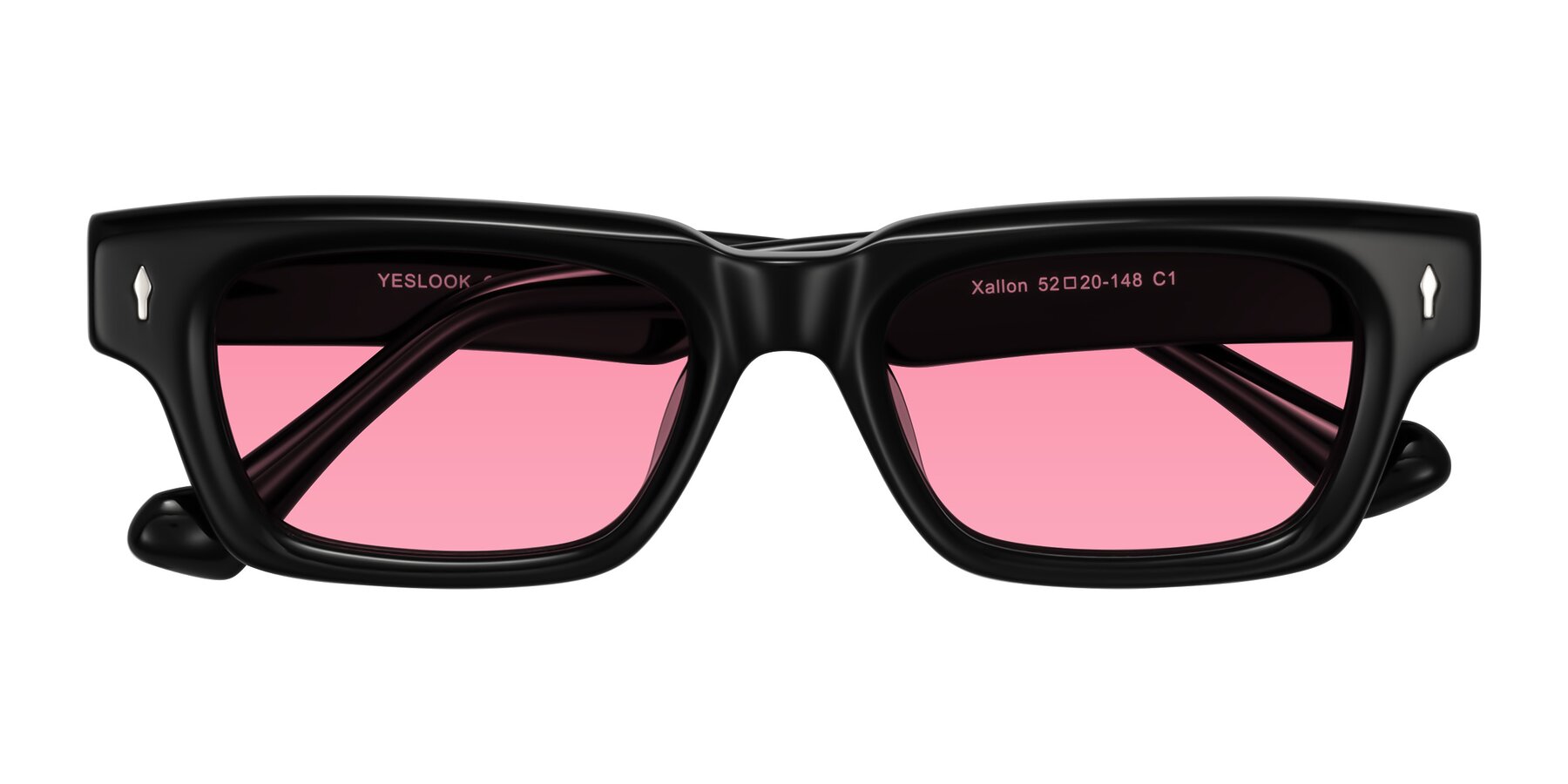 Folded Front of Xallon in Black with Pink Tinted Lenses