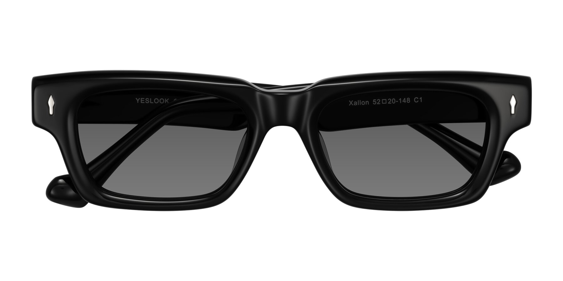 Folded Front of Xallon in Black with Medium Gray Tinted Lenses