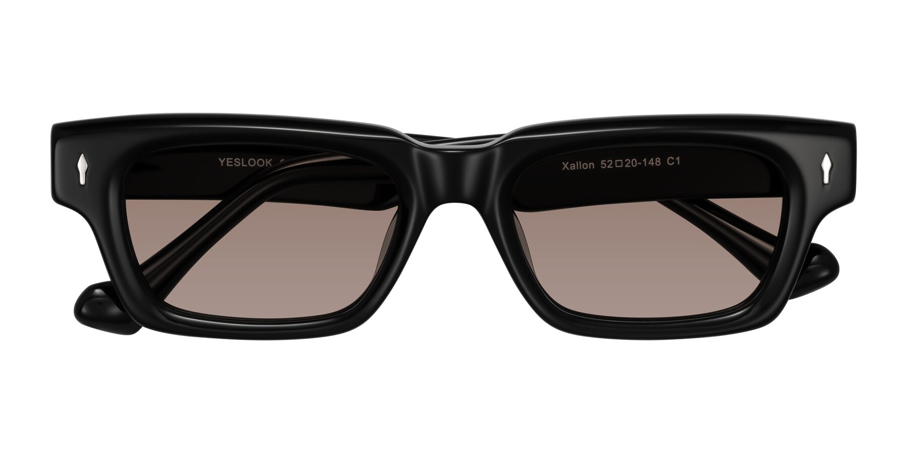 Folded Front of Xallon in Black with Medium Brown Tinted Lenses