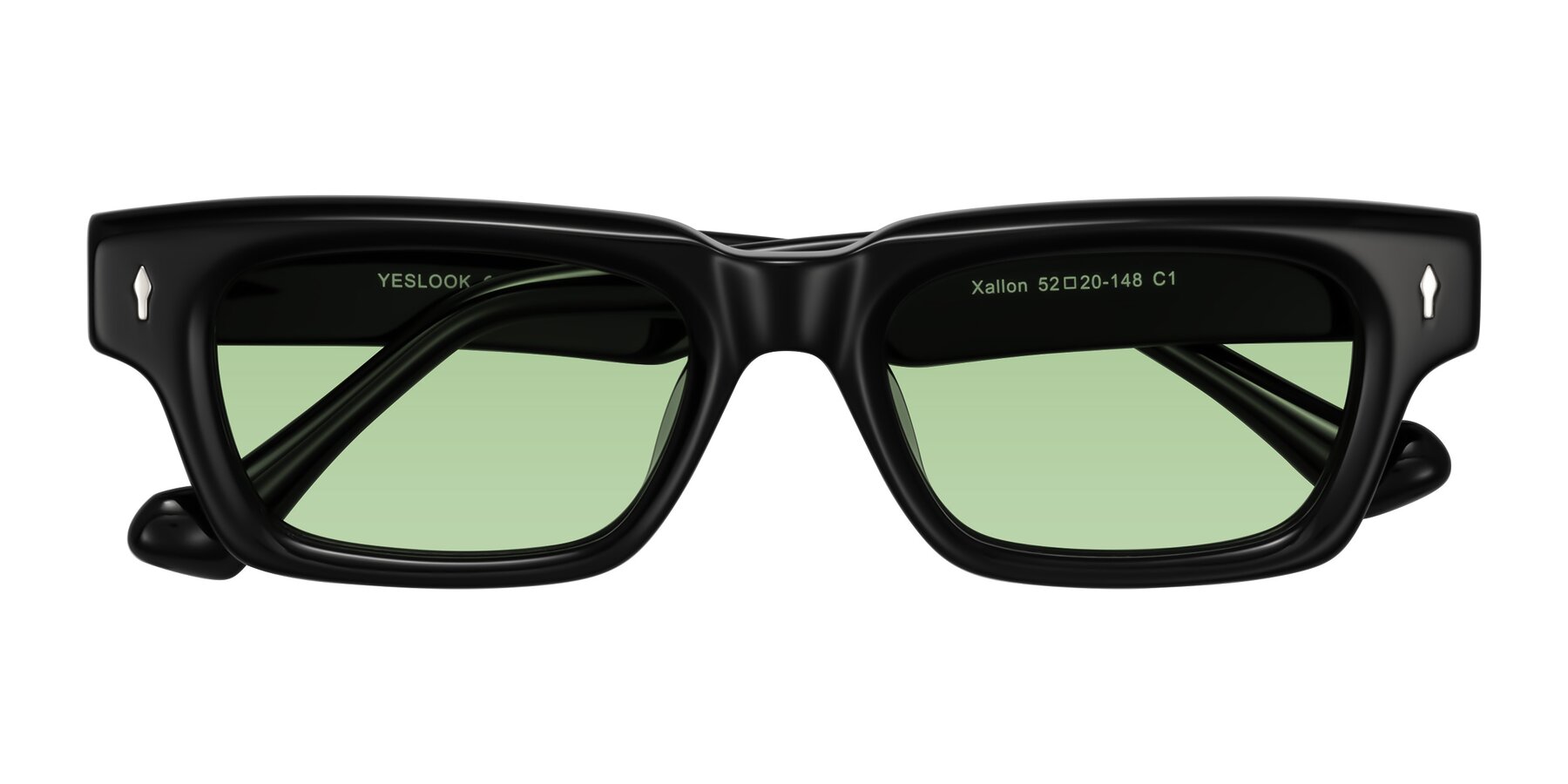 Folded Front of Xallon in Black with Medium Green Tinted Lenses
