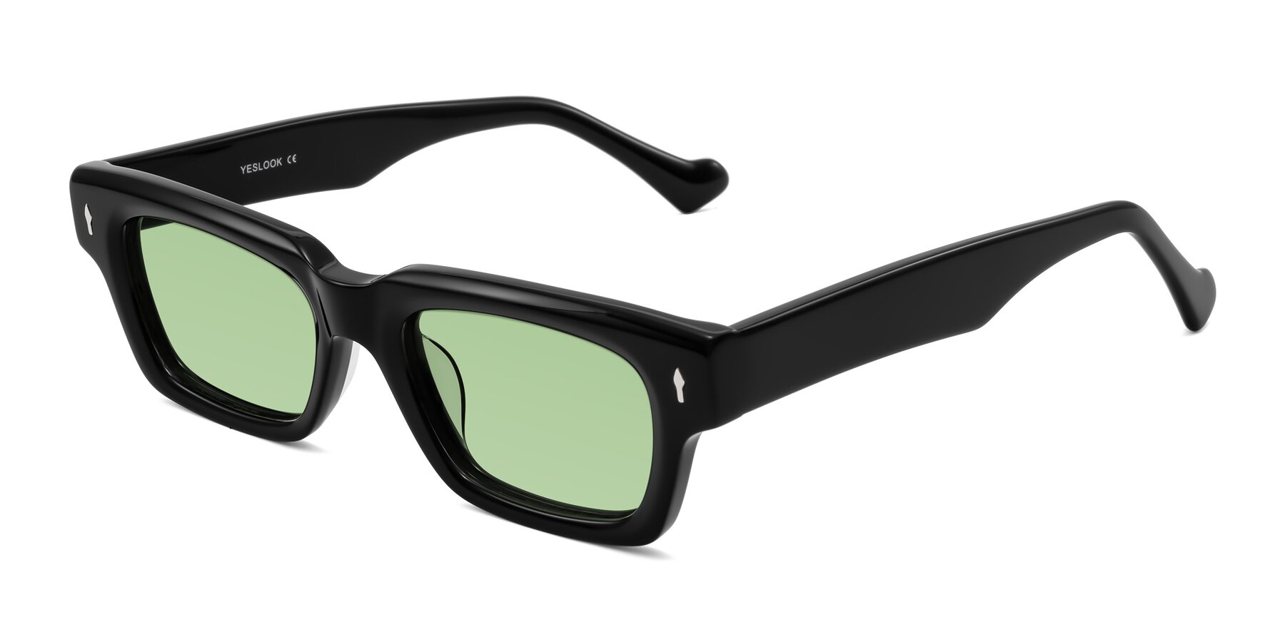 Angle of Xallon in Black with Medium Green Tinted Lenses