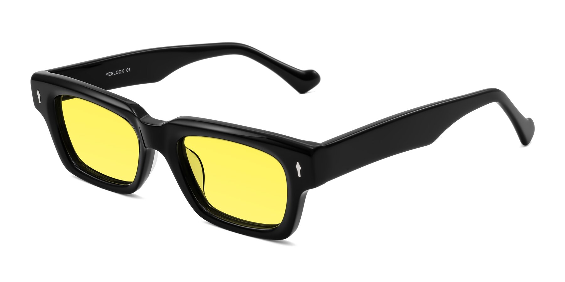 Angle of Xallon in Black with Medium Yellow Tinted Lenses