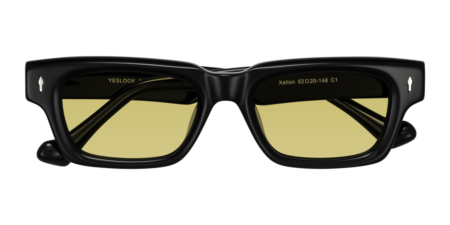 Folded Front of Xallon in Black with Medium Champagne Tinted Lenses