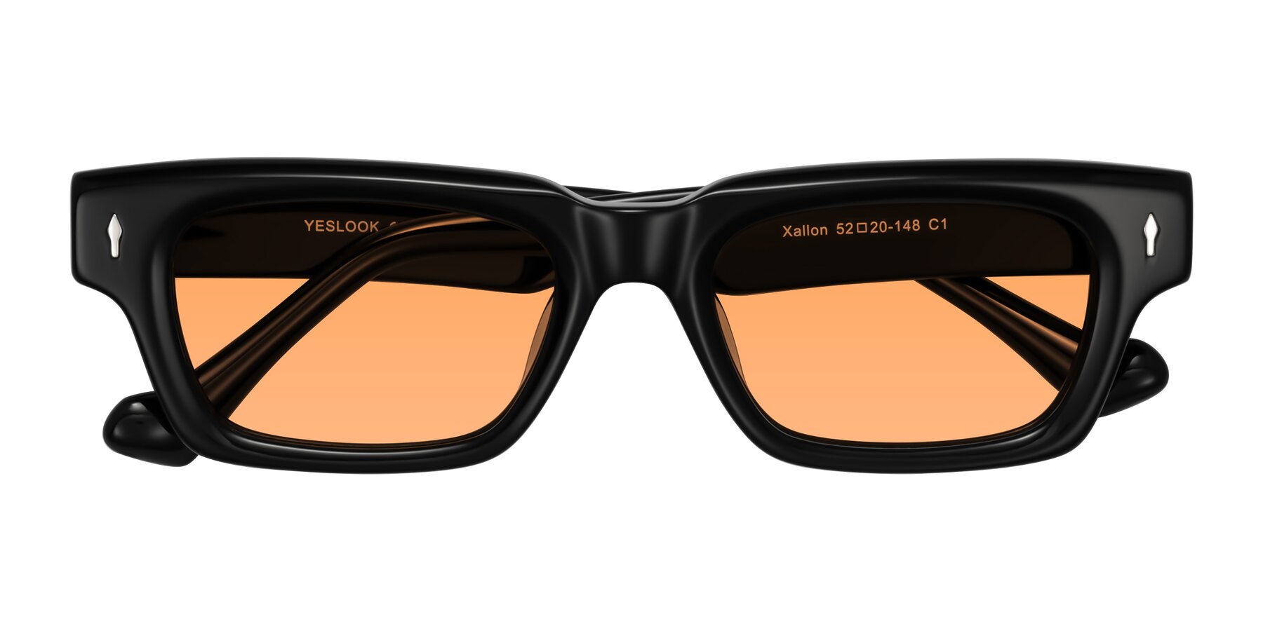 Folded Front of Xallon in Black with Medium Orange Tinted Lenses