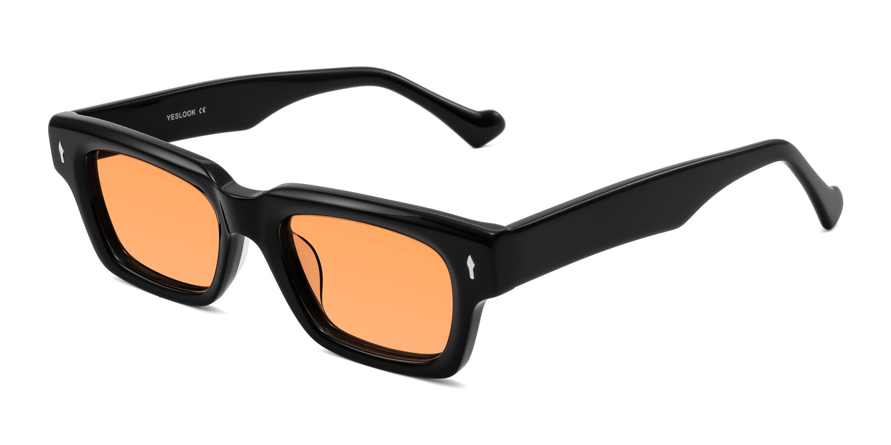 Angle of Xallon in Black with Medium Orange Tinted Lenses