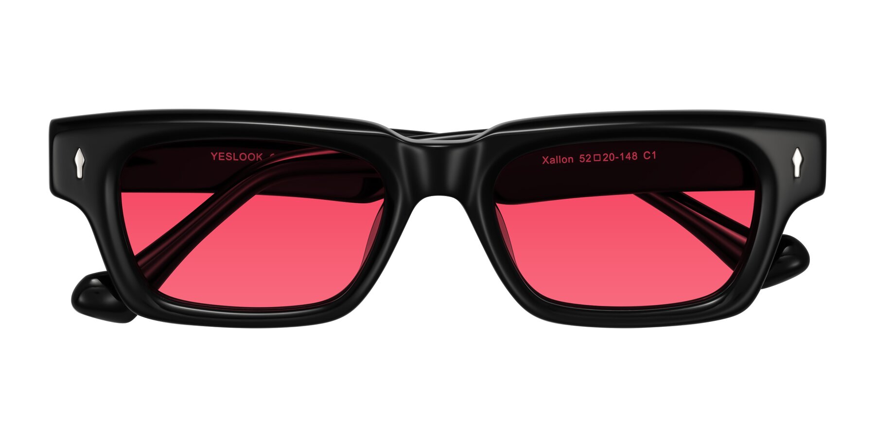 Folded Front of Xallon in Black with Red Tinted Lenses