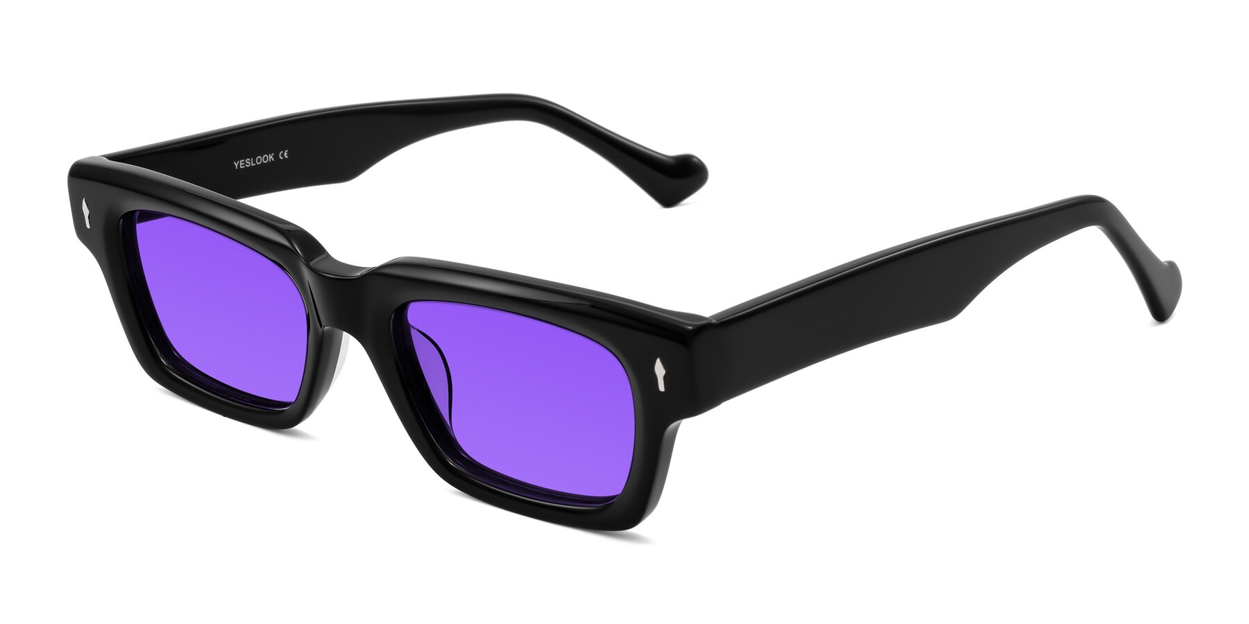 Angle of Xallon in Black with Purple Tinted Lenses