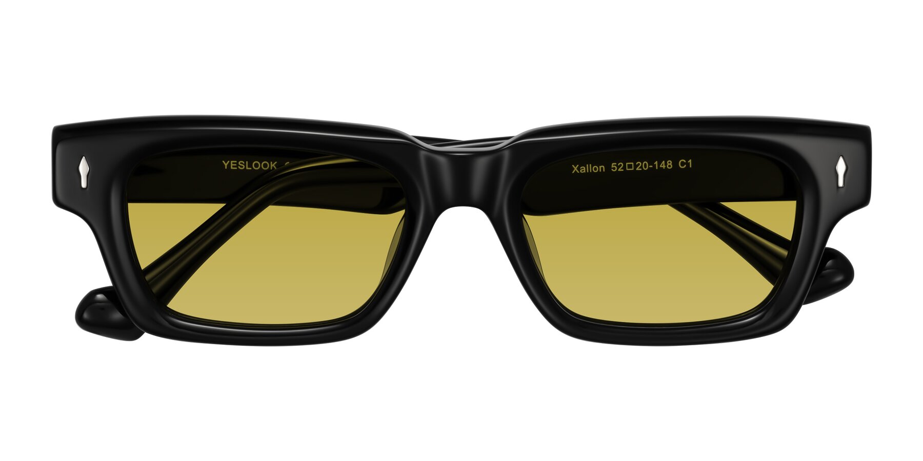 Folded Front of Xallon in Black with Champagne Tinted Lenses