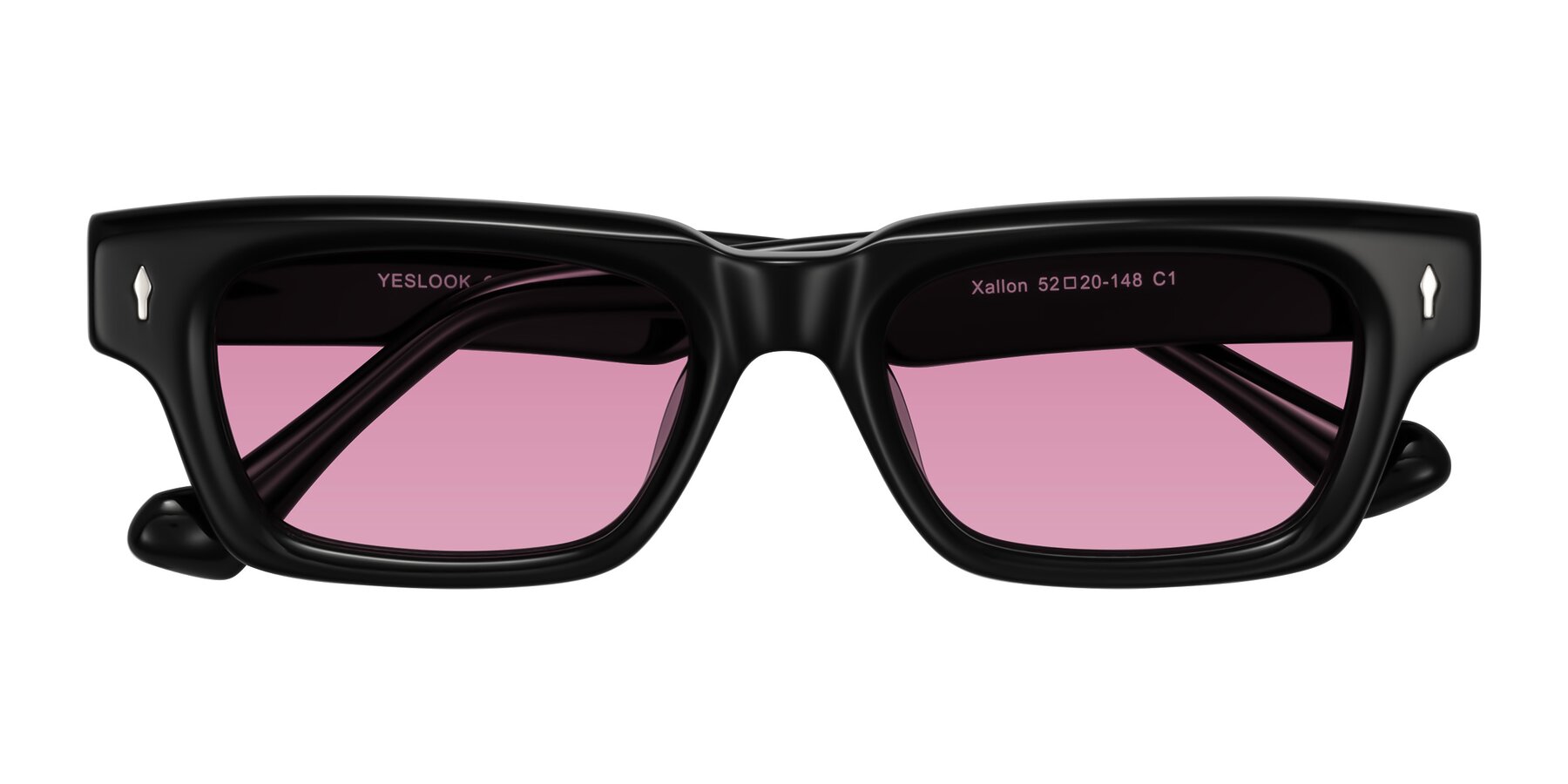 Folded Front of Xallon in Black with Medium Wine Tinted Lenses