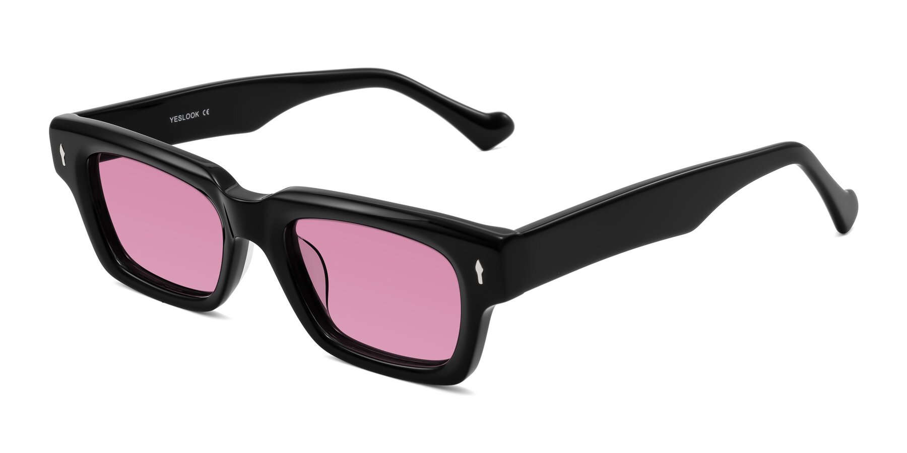 Angle of Xallon in Black with Medium Wine Tinted Lenses
