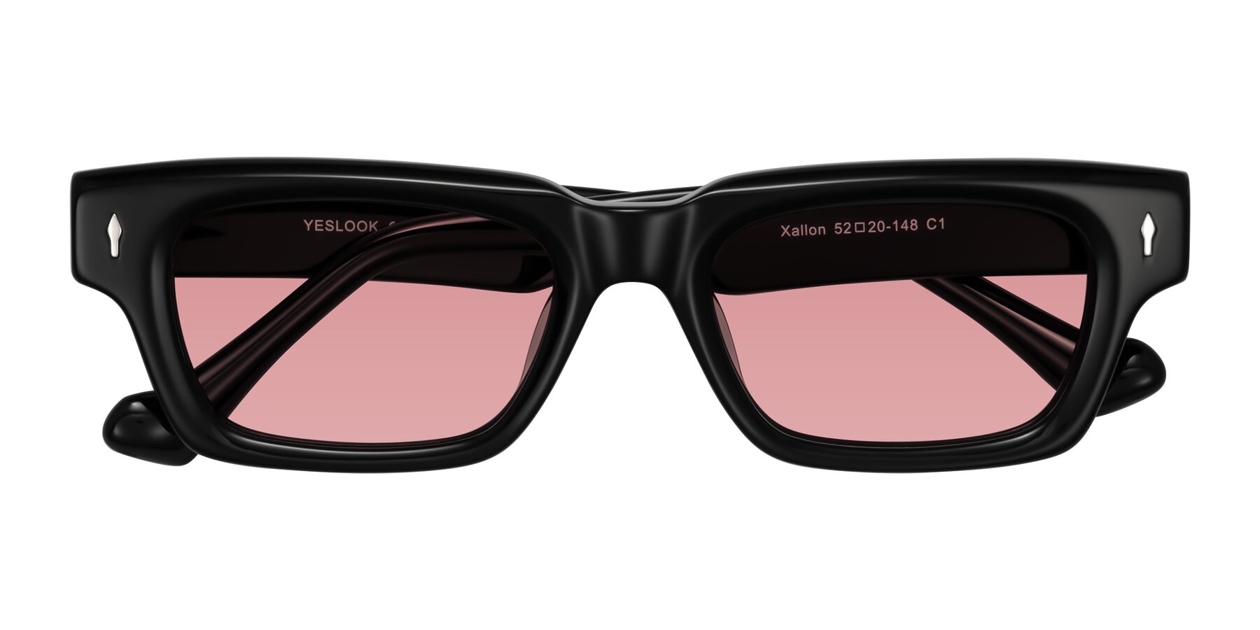 Folded Front of Xallon in Black with Medium Garnet Tinted Lenses