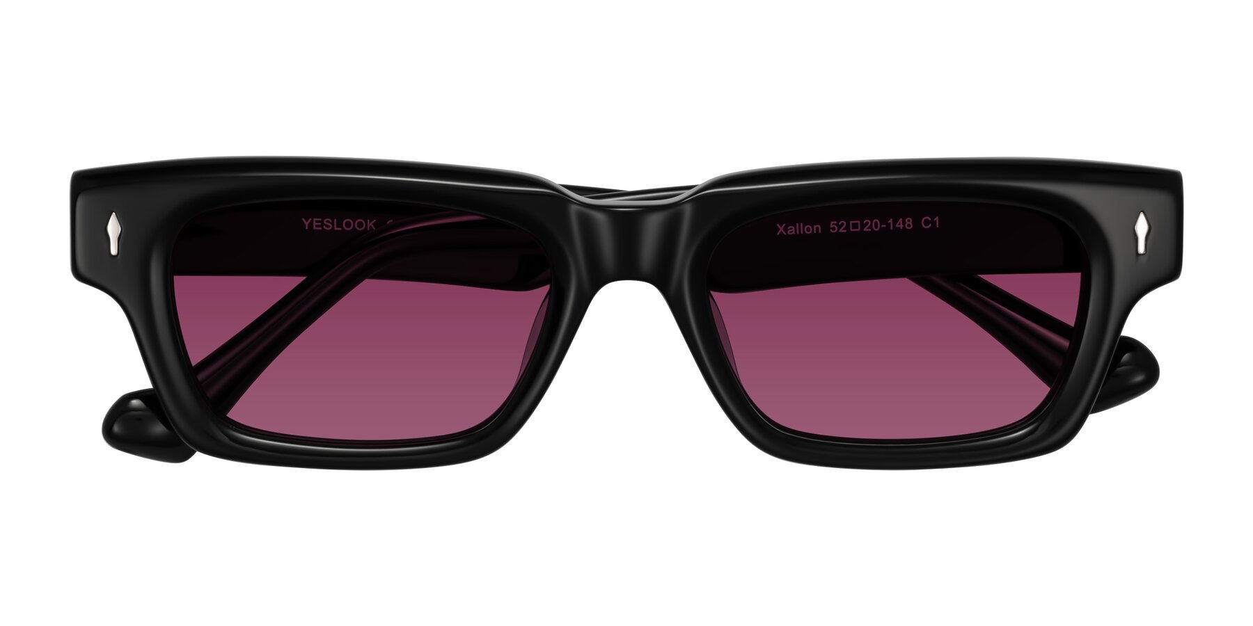 Folded Front of Xallon in Black with Wine Tinted Lenses