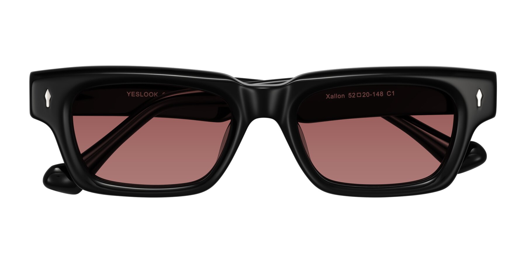 Folded Front of Xallon in Black with Garnet Tinted Lenses