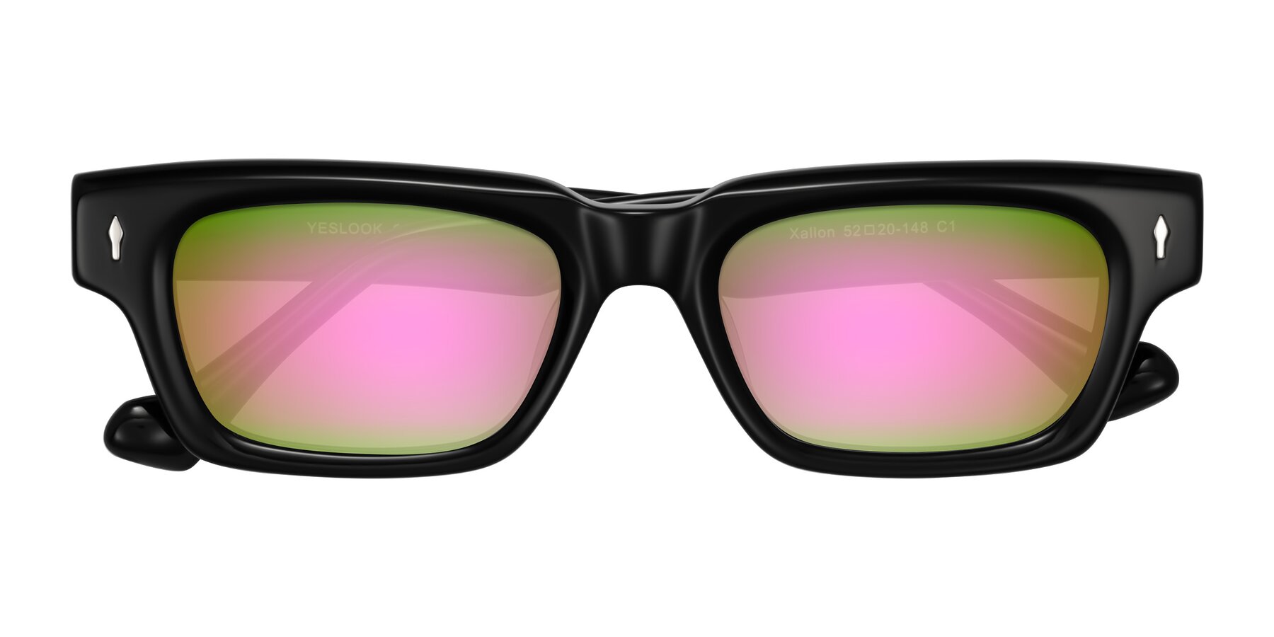 Folded Front of Xallon in Black with Pink Mirrored Lenses