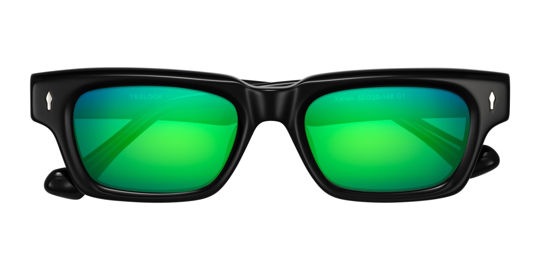 Folded Front of Xallon in Black with Green Mirrored Lenses