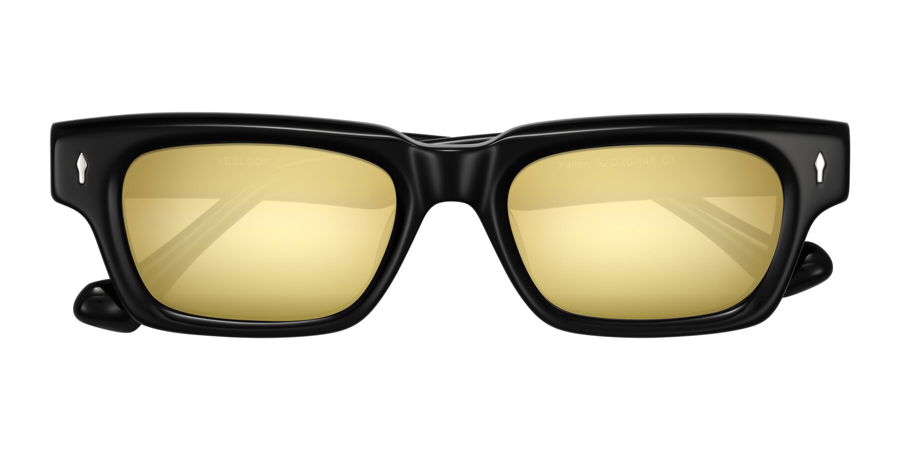 Folded Front of Xallon in Black with Gold Mirrored Lenses