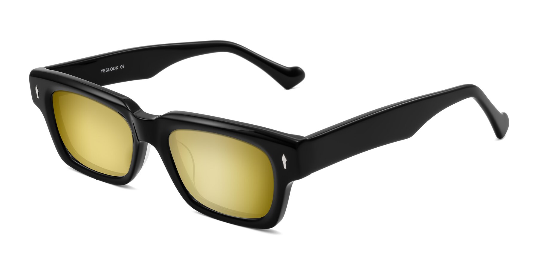 Angle of Xallon in Black with Gold Mirrored Lenses