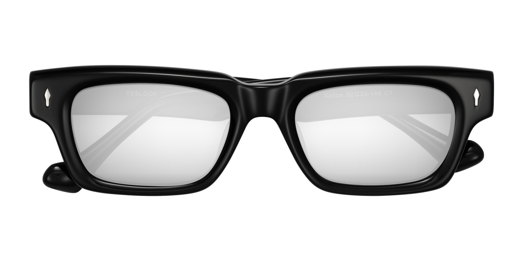 Folded Front of Xallon in Black with Silver Mirrored Lenses