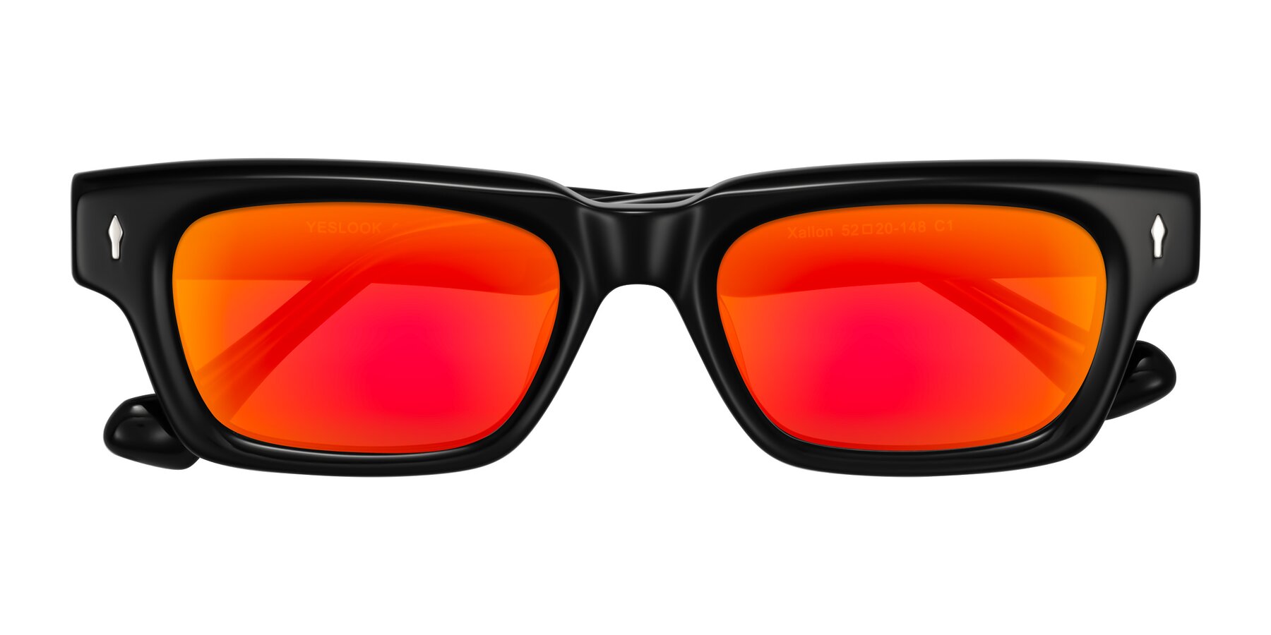 Folded Front of Xallon in Black with Red Gold Mirrored Lenses