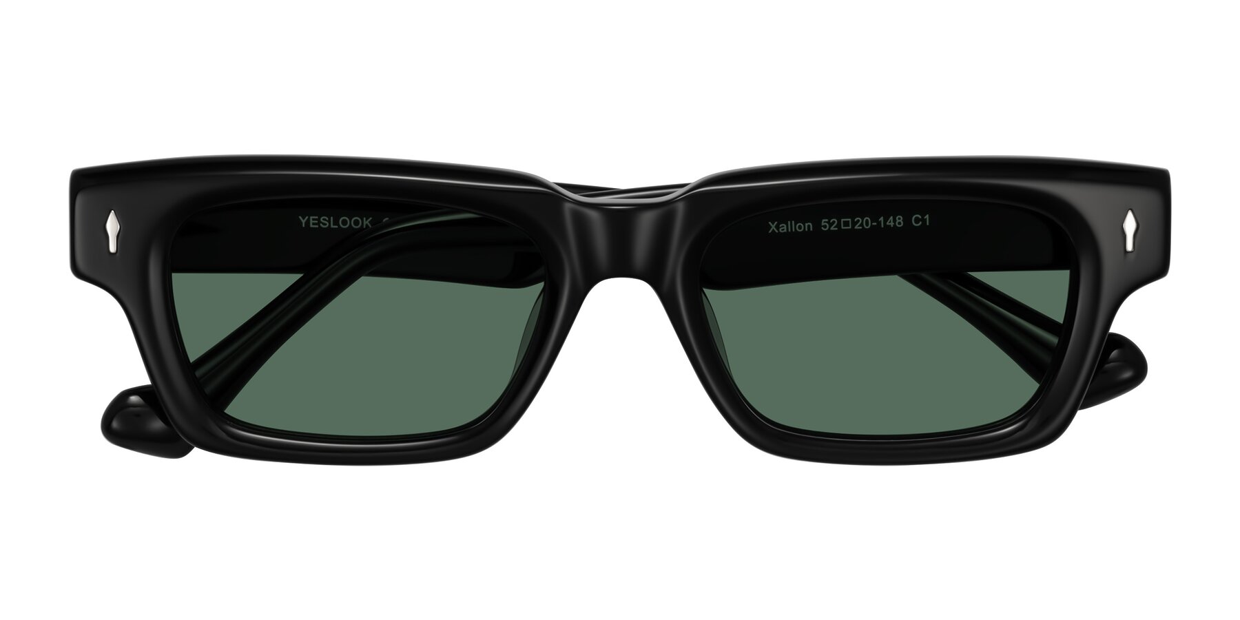 Folded Front of Xallon in Black with Green Polarized Lenses