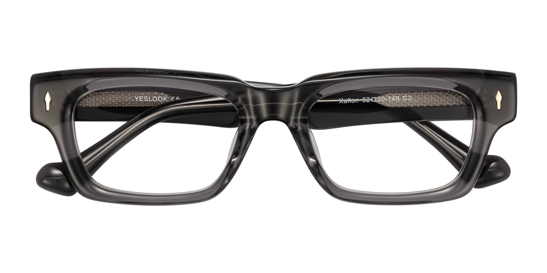 Folded Front of Xallon in Transparent Gray with Clear Eyeglass Lenses