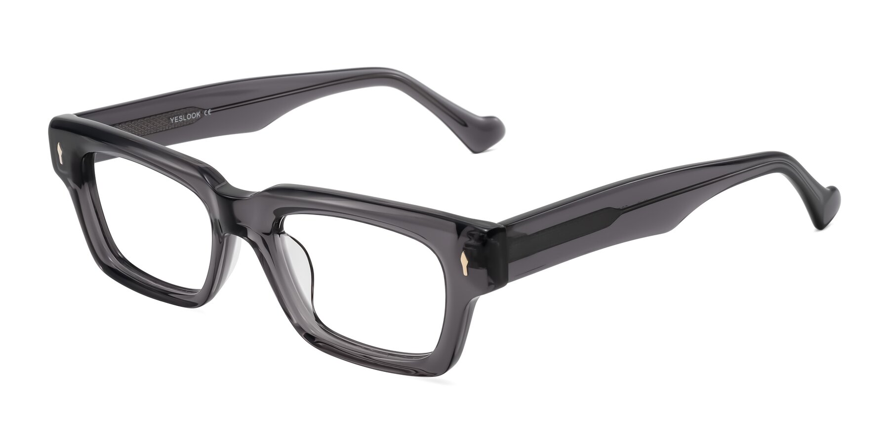 Angle of Xallon in Transparent Gray with Clear Eyeglass Lenses