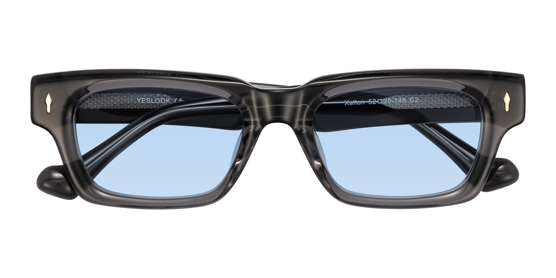 Folded Front of Xallon in Transparent Gray with Light Blue Tinted Lenses