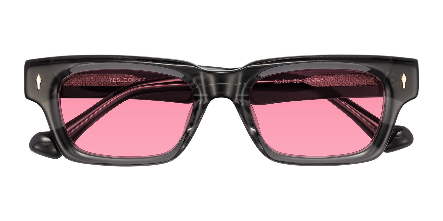 Folded Front of Xallon in Transparent Gray with Pink Tinted Lenses