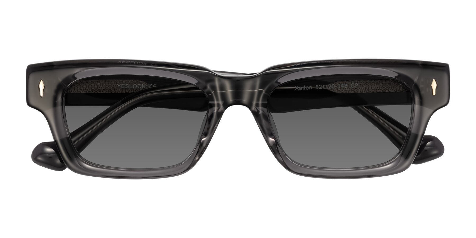 Folded Front of Xallon in Transparent Gray with Medium Gray Tinted Lenses