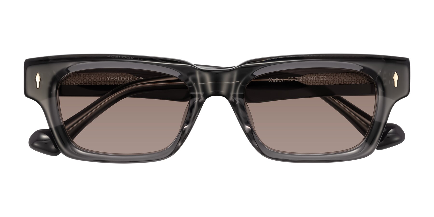 Folded Front of Xallon in Transparent Gray with Medium Brown Tinted Lenses