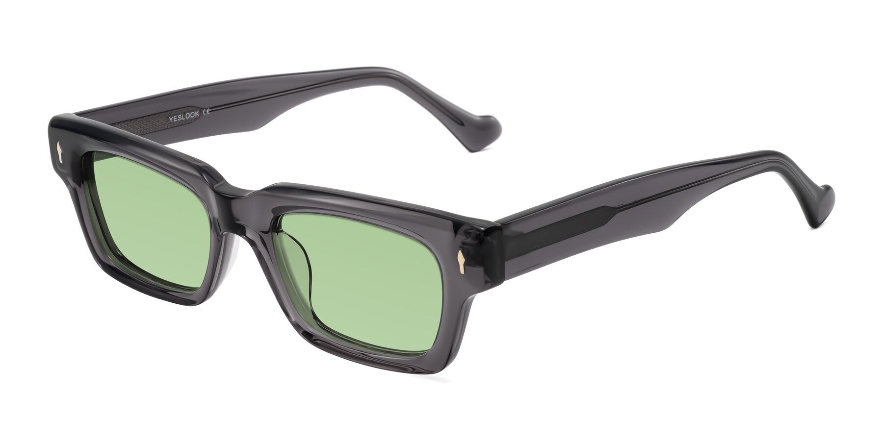 Angle of Xallon in Transparent Gray with Medium Green Tinted Lenses