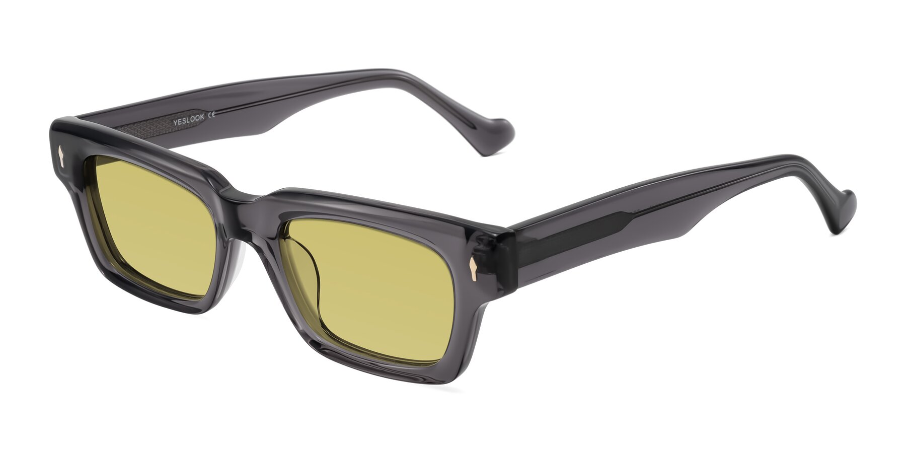 Angle of Xallon in Transparent Gray with Medium Champagne Tinted Lenses