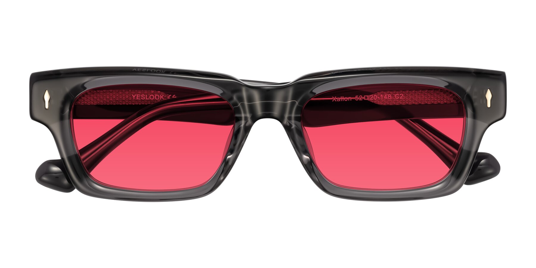 Folded Front of Xallon in Transparent Gray with Red Tinted Lenses