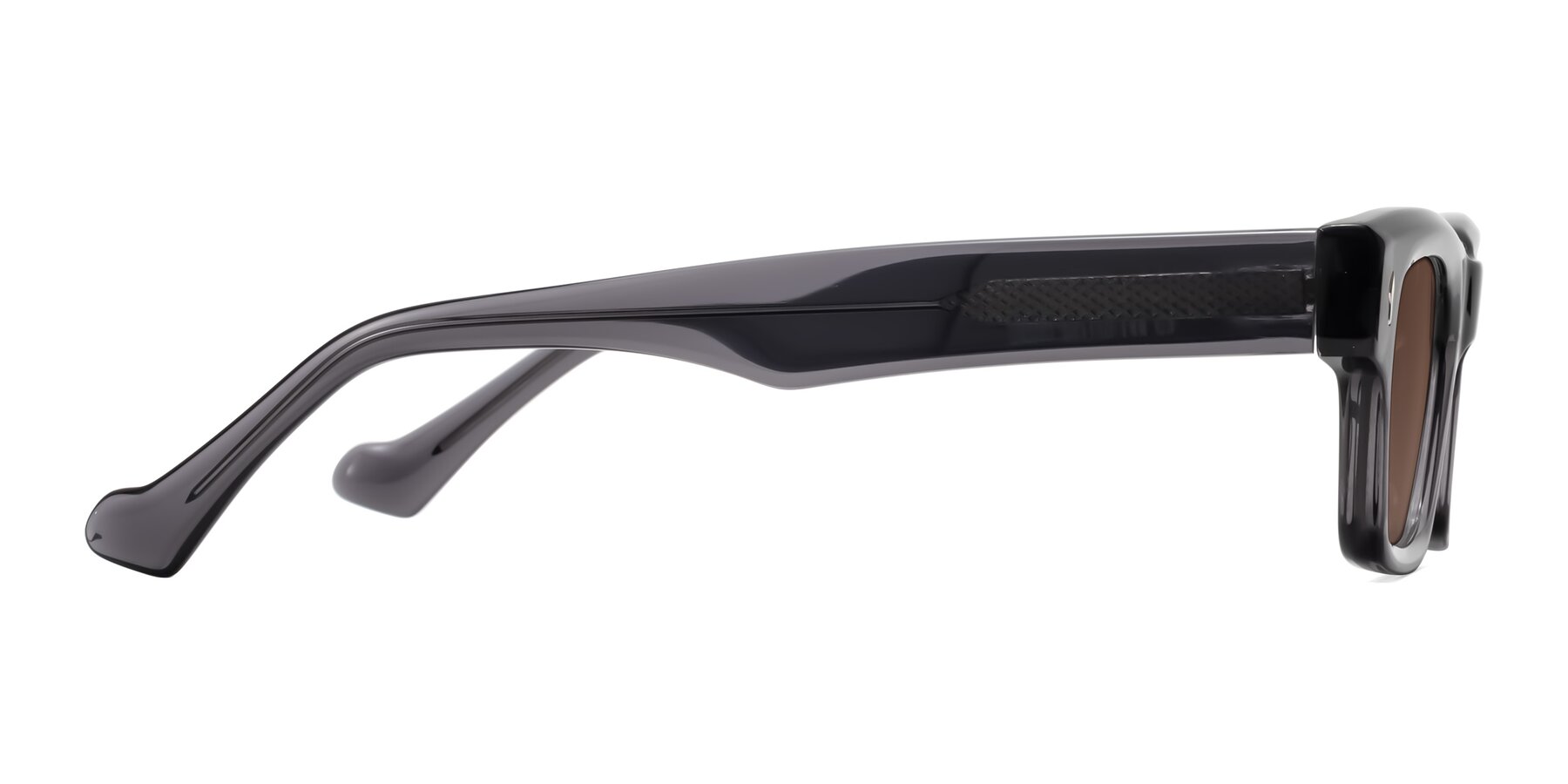 Side of Xallon in Transparent Gray with Brown Tinted Lenses