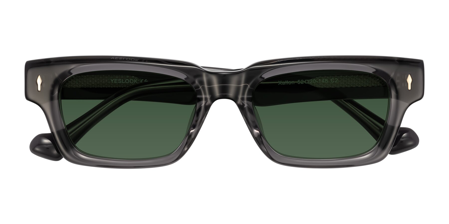 Folded Front of Xallon in Transparent Gray with Green Tinted Lenses