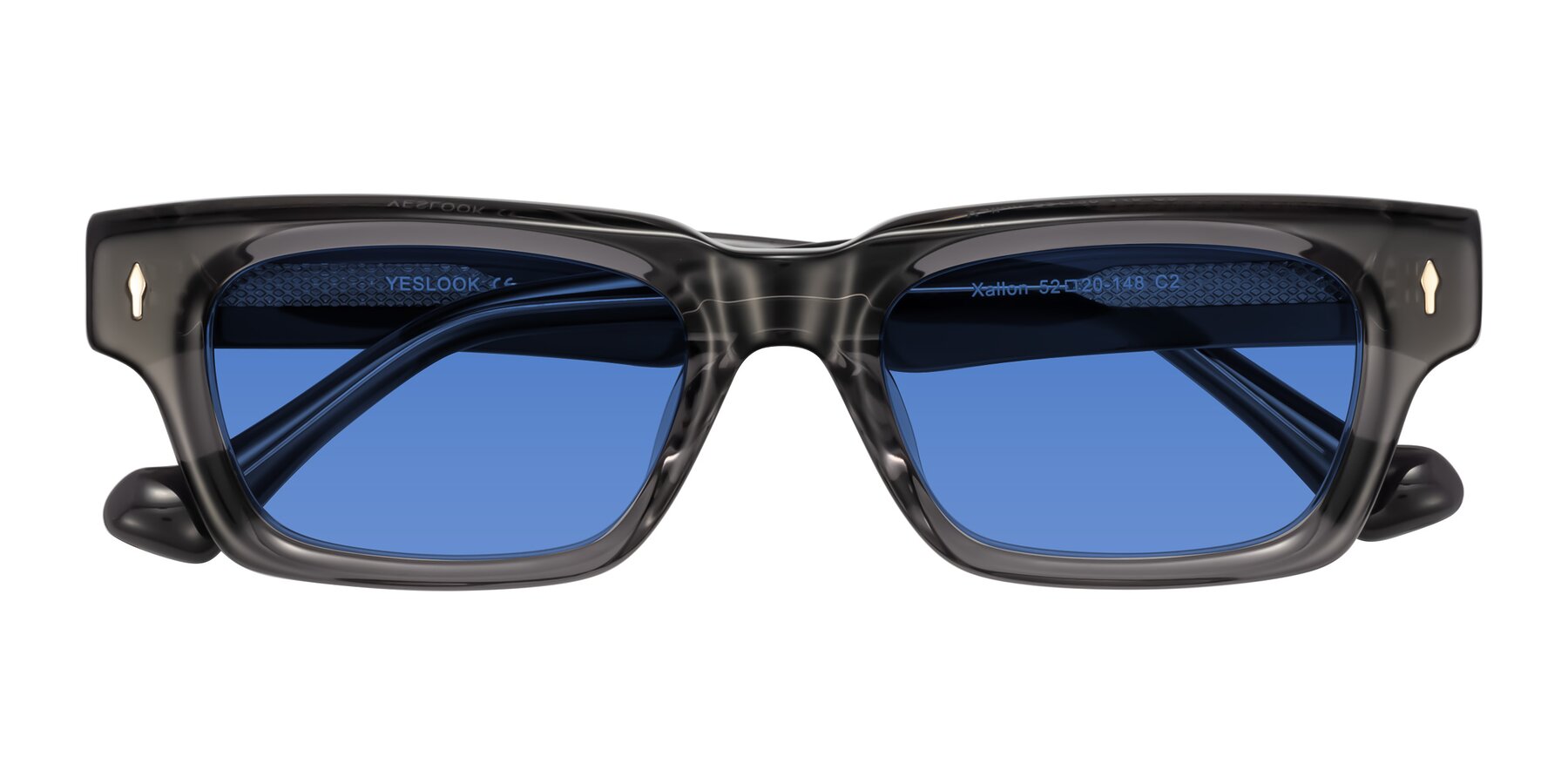 Folded Front of Xallon in Transparent Gray with Blue Tinted Lenses