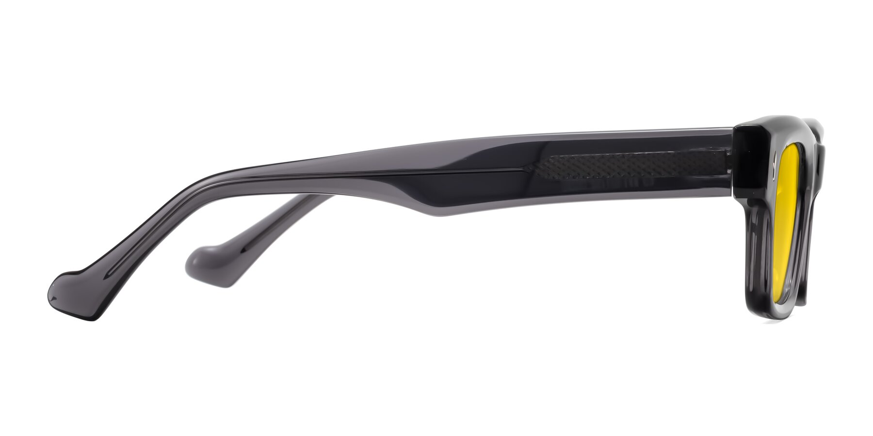 Side of Xallon in Transparent Gray with Yellow Tinted Lenses