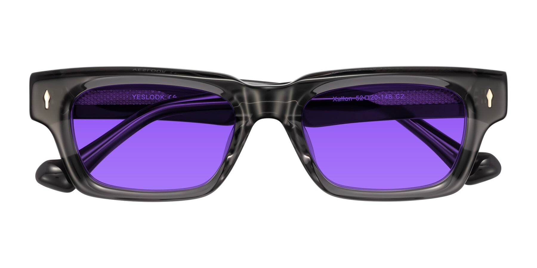 Folded Front of Xallon in Transparent Gray with Purple Tinted Lenses