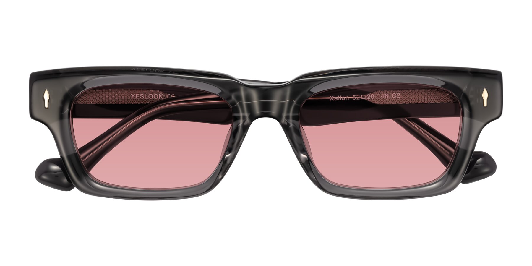 Folded Front of Xallon in Transparent Gray with Medium Garnet Tinted Lenses