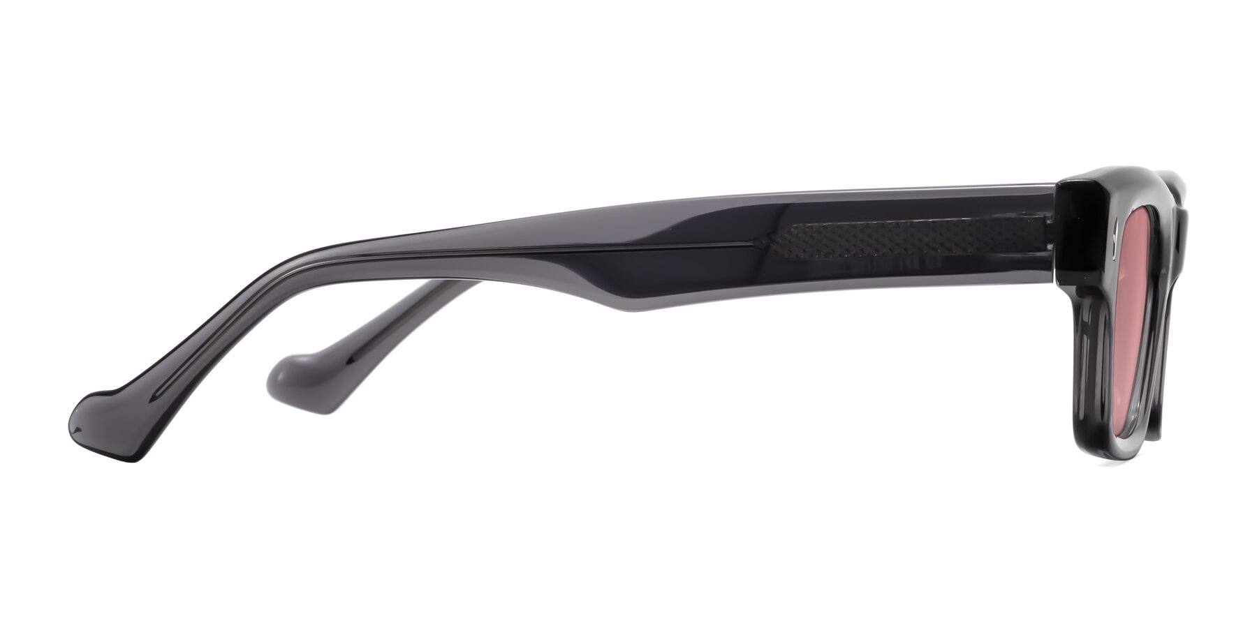 Side of Xallon in Transparent Gray with Medium Garnet Tinted Lenses