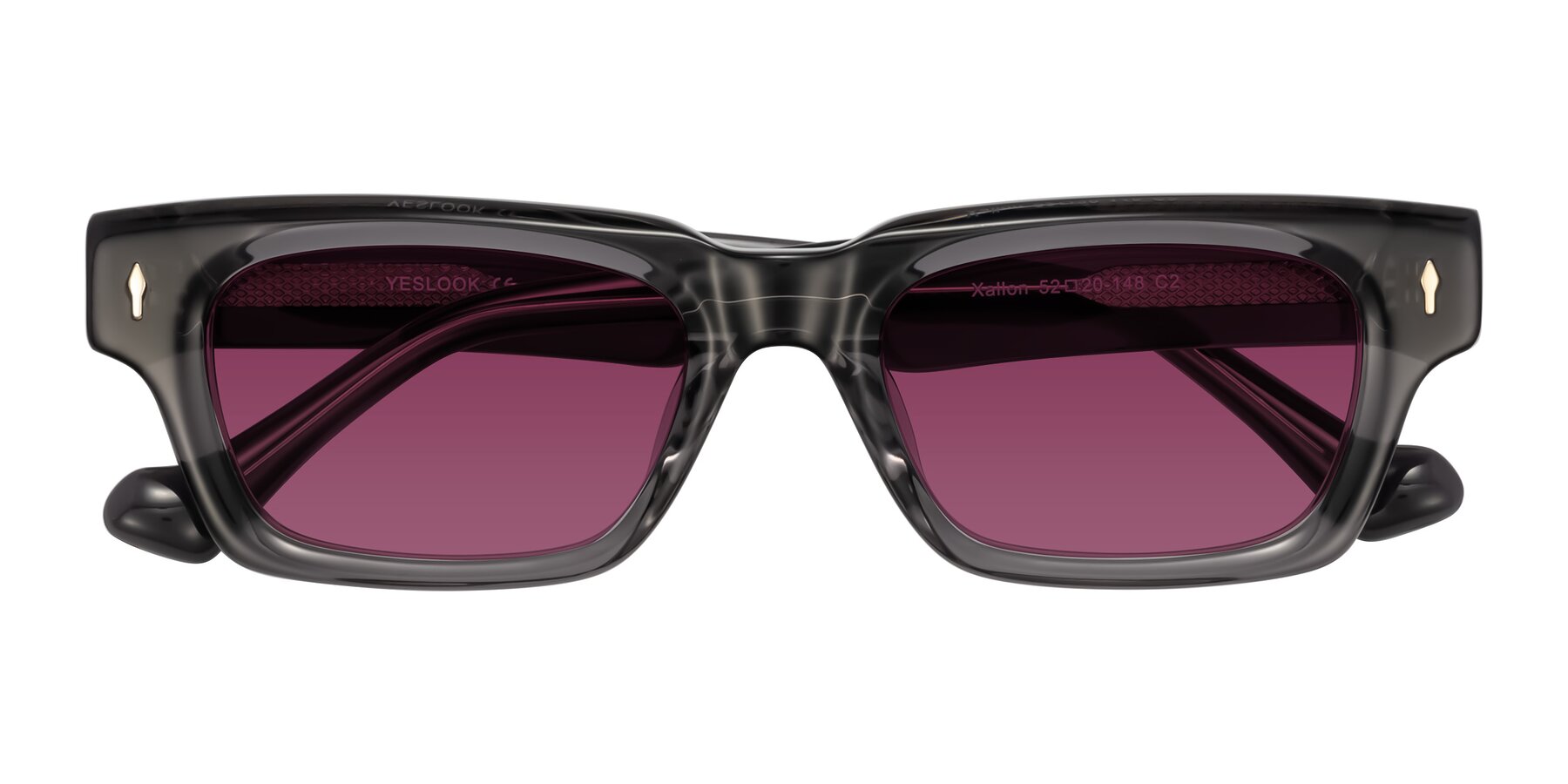 Folded Front of Xallon in Transparent Gray with Wine Tinted Lenses