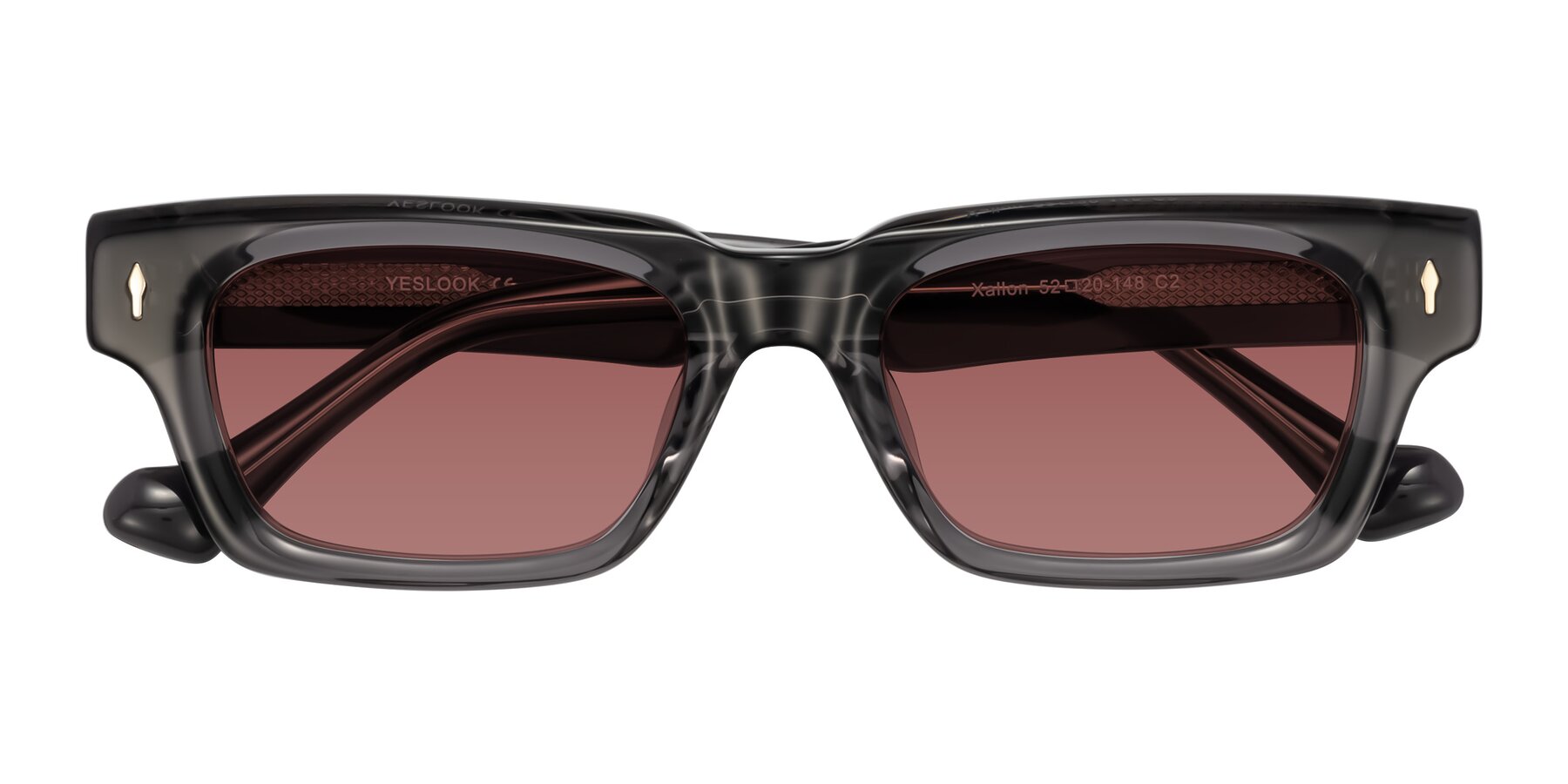 Folded Front of Xallon in Transparent Gray with Garnet Tinted Lenses